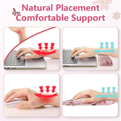 HAOCOO Gel Mouse Pad with Wrist Rest, Ergonomic Keyboard Wrist Rest Memory Foam for Computer Keyboard, 3 in 1 Mouse pad Set with Non-Slip PU Base, Easy Typing & Pain Relief (Pink)
