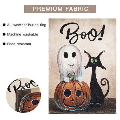Hogardeck Halloween Garden Flag, Boo Garden Decorations Outdoor, Burlap Double Sided Vertical Halloween Porch Decor, Yard Flag Signs 12.5 x 18 Inches