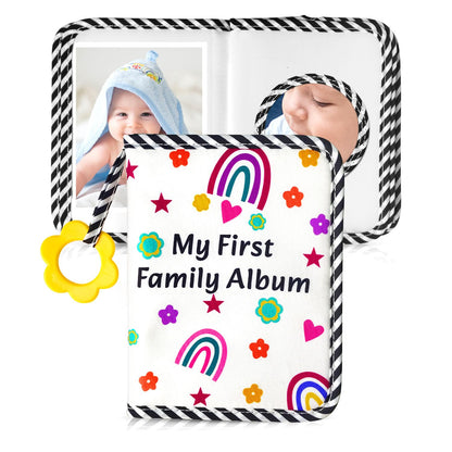 BOHEMIABY Baby Photo Album, My First Family Photo Album for Baby Holds 17 4 x 6" Pictures, Rainbow Toddler Photo Album with Safety Mirror, Soft Baby Books