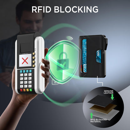 ILAOLIU Wallet for Men - Slim Leather Mens Wallet Pop up Card Holder with Money Clip,Credit Card Slots,ID Window - RFID Blocking Minimalist Wallet (Dark Black)