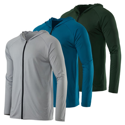 3 Pack: Men’s Track Dry Fit Long Sleeve Full Zip Up Hoodie Track Windbreaker Workout Running Jacket Fleece Sports Casual Outdoor Hiking Performance Active Gym Athletic Pullover Sweatshirt Set 7, M