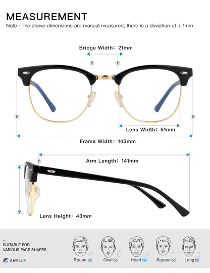 ANYLUV Blue Light Glasses Men Anti Eyestrain Lightweight Computer Gaming Blue Light Blocking Glasses for Women (2 Pack)