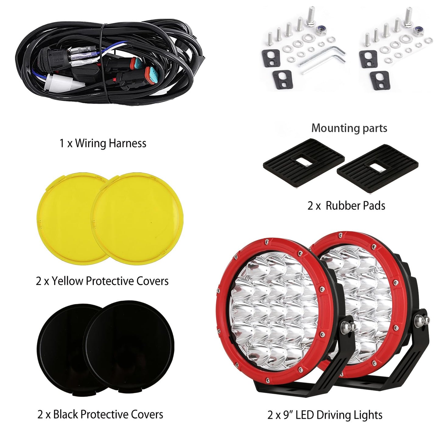 BIGLION.X 7Inch LED Round Offroad Lights Red 2pcs 210W 32000LM Spot Beam Driving Work Fog LED Off Road Lights ATV UTE SUV 4x4 Universal Fit