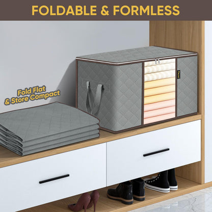 BALEINE 6 Pack Clothes Storage Bags, 24 Gallon Storage Containers with Reinforced Handle, Sturdy Zipper, Closet Organizer for Blanket, Comforter, Pillow, Bedding (Grey, 6 Pack)