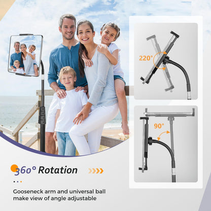 Aureday Adjustable Tripod Stand, 67” Height, Tablet Holder for iPad mini/Air/Pro, Kindle, Switch, Smartphones, 4.7”-12.9” Devices