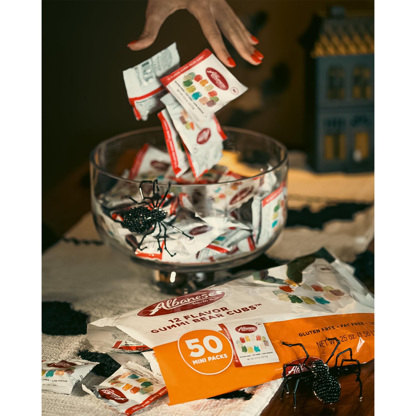 Albanese World's Best, Halloween 12 Flavor Gummi Bear Cubs®, 50-0.5oz Trick or Treat Bags of Halloween Candy