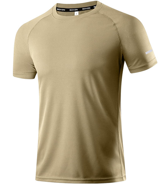 Boyzn 1 Pack Workout Shirt for Men, Quick Dry Running Shirts for Men, Moisture Wicking Short Sleeve Sports Athletic T-Shirt Khaki-L