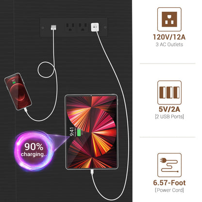 armocity Computer Desk with LED Lights, 48 Inch Reversible Large Desk with Power Outlet and USB, 48'' Gaming PC Table with Moveable Monitor Stand for Home Office, Workstation, Black