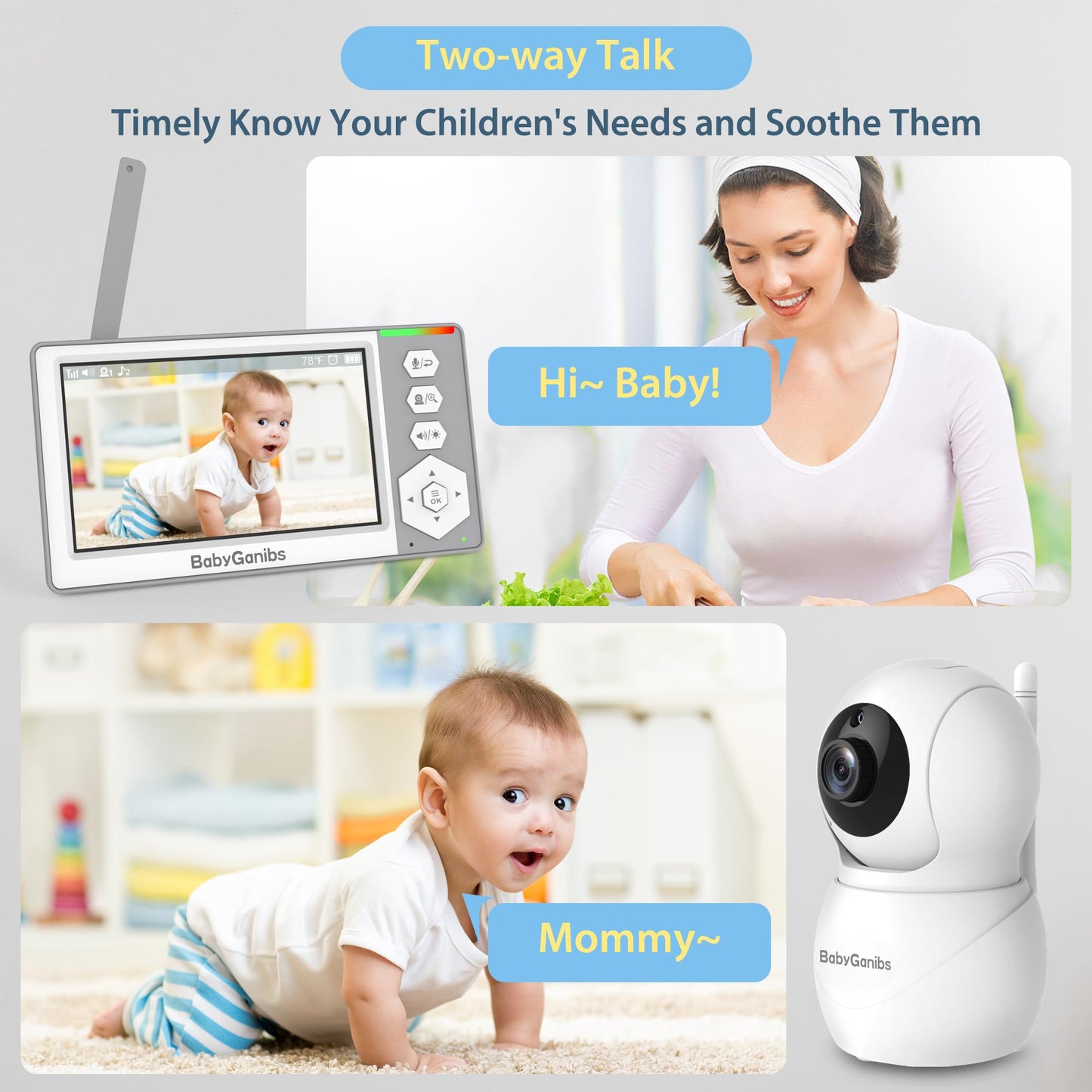 Baby Ganibs Baby Monitor with Camera and Audio, 4.3'' Video Baby Monitor with 1000ft Long Range and 30-Hour Battery, No WiFi,Night Vision, ECO Mode, 2-Way Talk