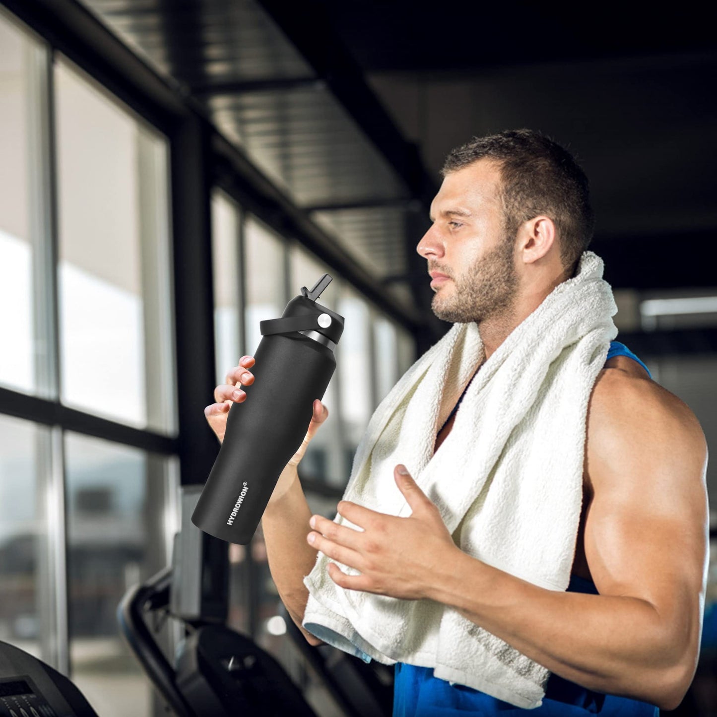 HYDROWION 32oz Stainless Steel Water Bottle(Cold for 48 Hrs, Hot for 24 Hrs),Double Wall Vacuum Insulated Water Bottle with Straw Lid, Spout Lid and Flex Cap, Fit in Any Car Cup Holder,Black