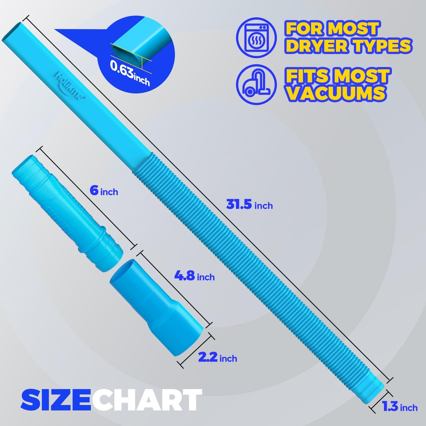 Holikme Dryer Vent Cleaner Kit Dryer Lint Vacuum Attachment Brush, Lint Remover, Dryer Vent Vacuum Hose Replacement Parts, Blue