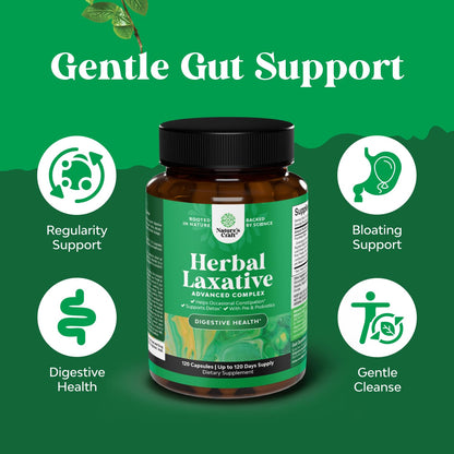 Herbal Laxative Capsules with Probiotics – Gentle Laxative for Women and Men with Senna Leaf Psyllium Husk and Cascara Sagrada - Senna Pills for Colon Cleanse and Detox Support (60 Servings)