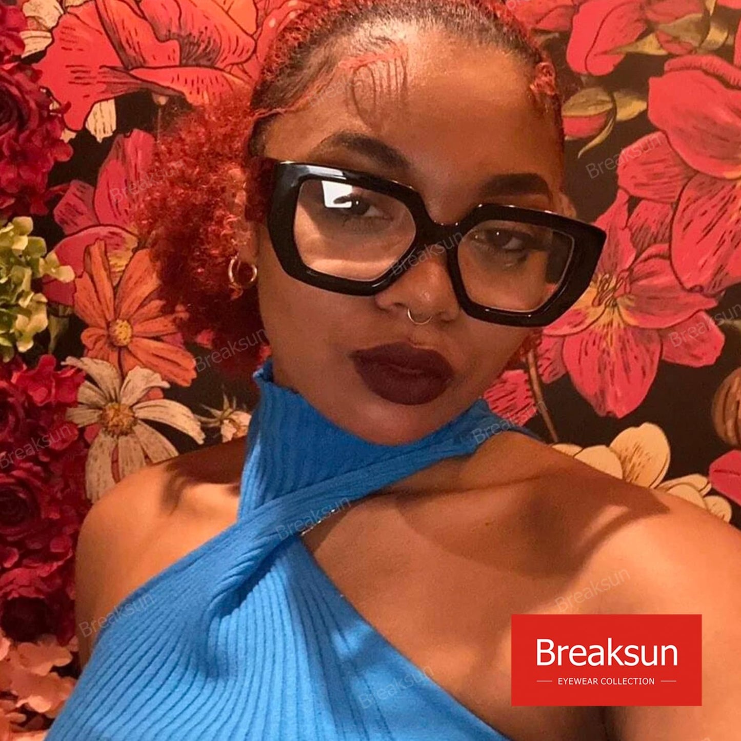 Breaksun Thick Frame Blue Light Glasses for Women Men Fashion Oversized Square Computer Gaming Eyeglasses (Black+ Olive green)