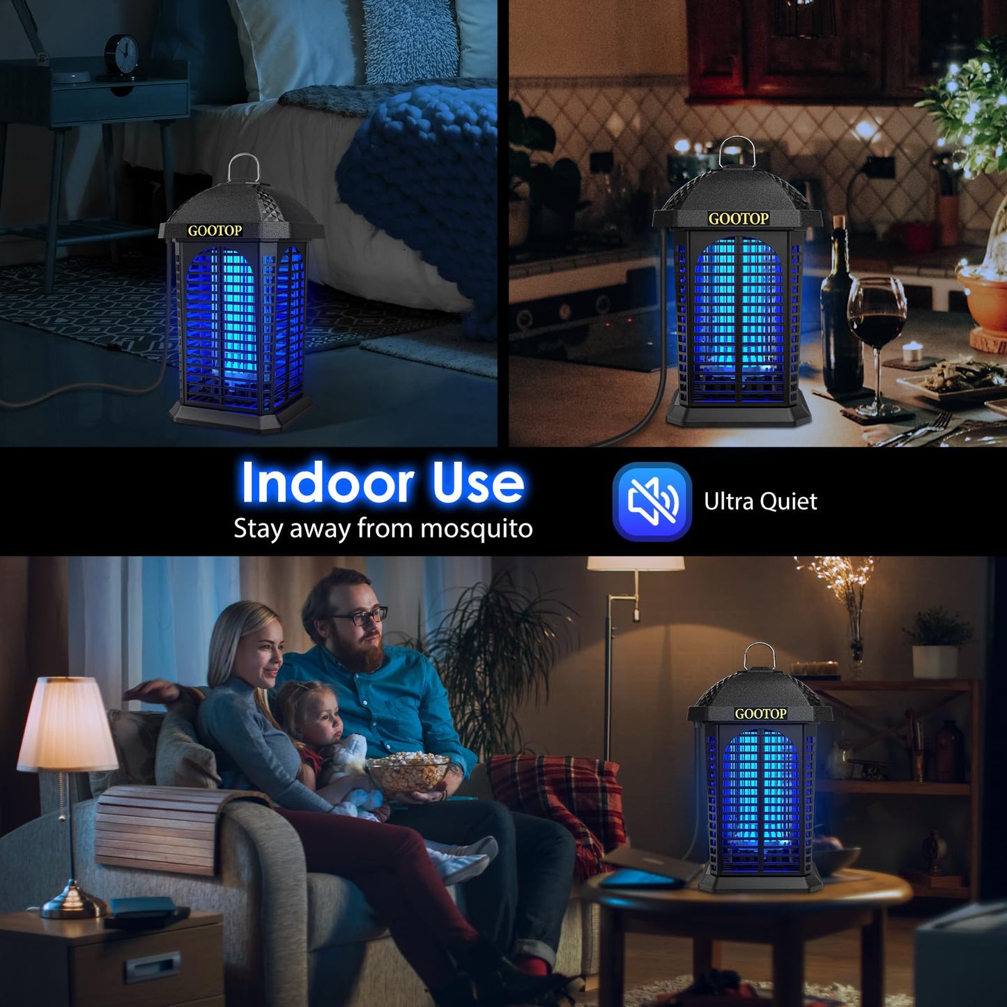 Bug Zapper Indoor Outdoor, 4200V Electric Mosquito Zapper, Bug Zapper Outdoor, Fly Traps, Fly Zapper, Mosquito Killer Indoor 3 Prong Plug, 90-130V, ABS Plastic Outer