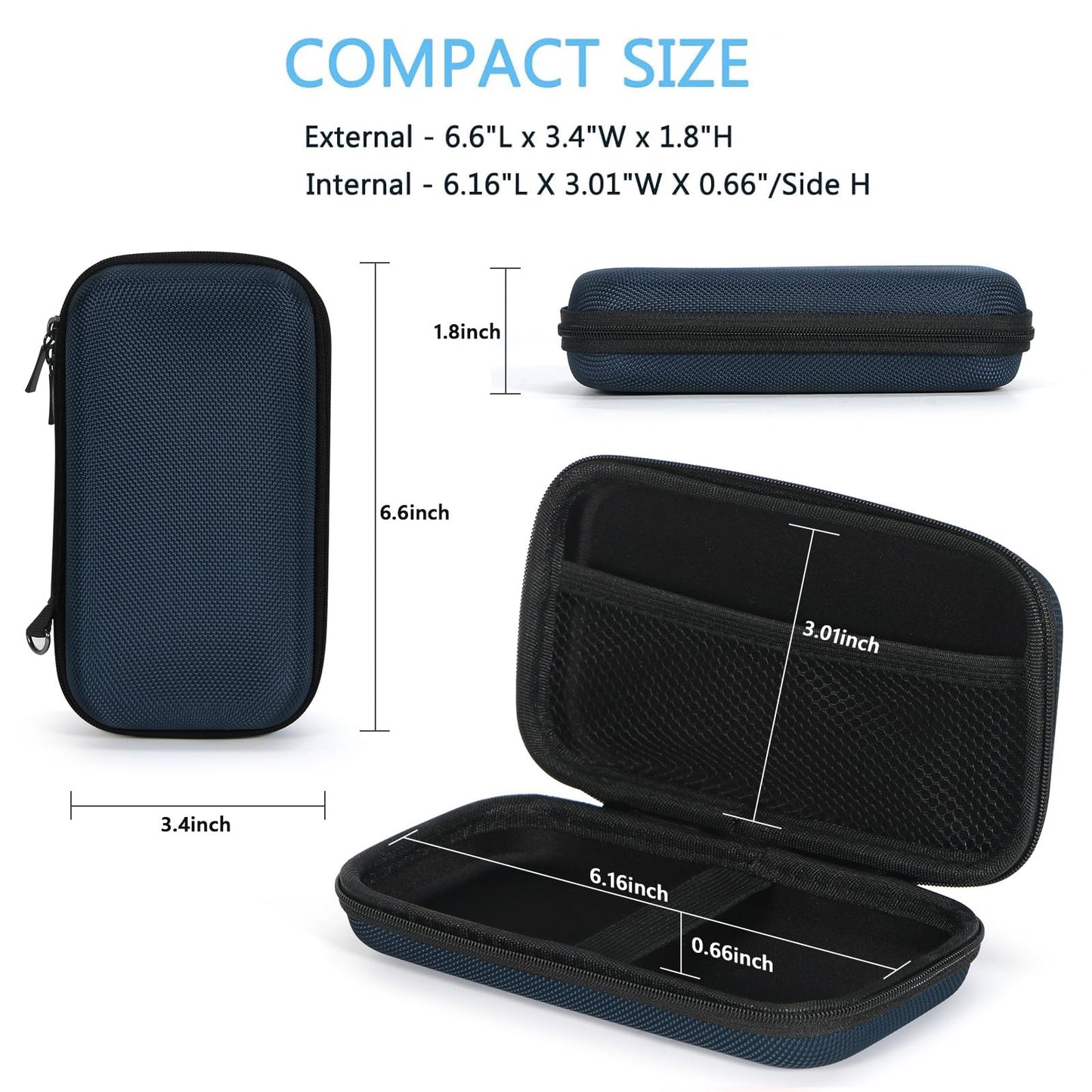 Hard EVA Protective Case - GLCON Portable Storage Case for Charging Cable, Power Bank, Hard Drive, Cell Phone, External Battery - Small Travel Case Mesh Inner Pocket + Zipper Enclosure (Grey Blue)