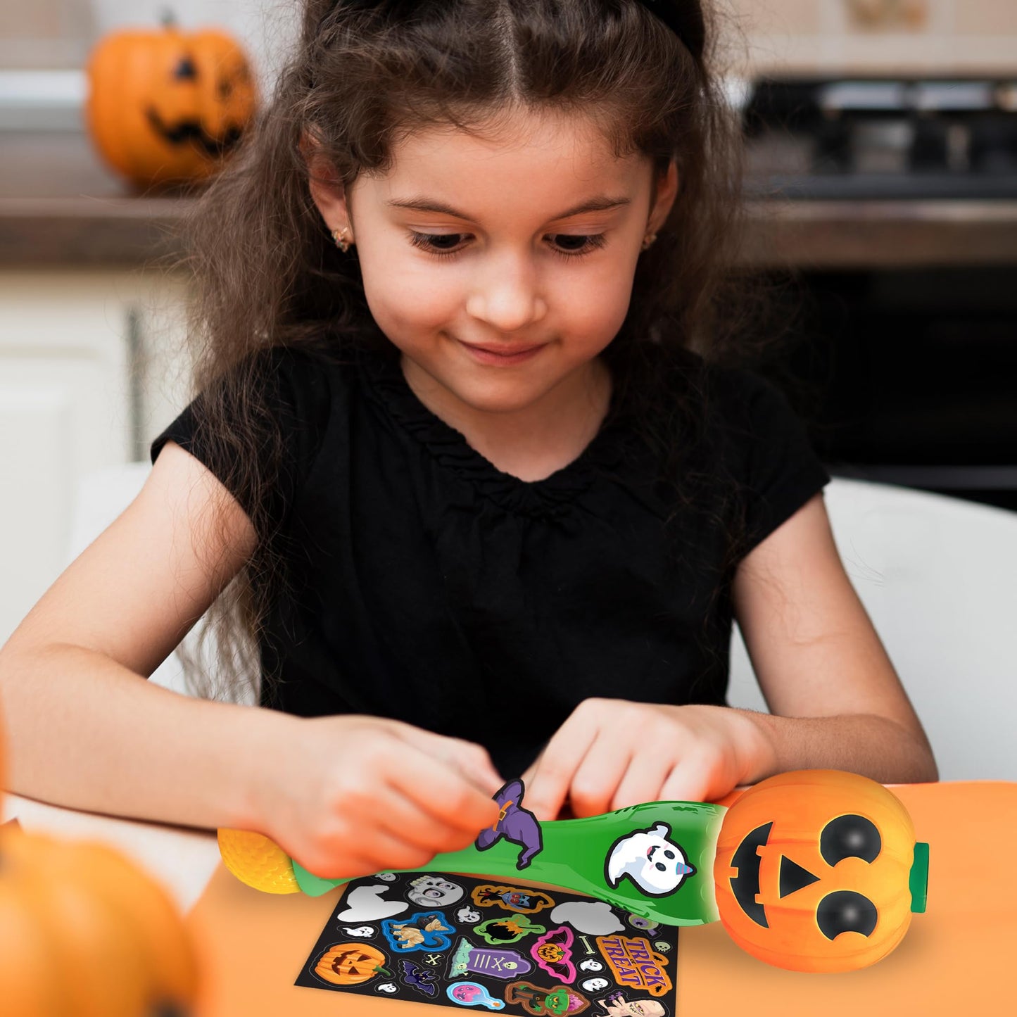 ArtCreativity Halloween Bubble Wand for Kids, 14" Light Up Pumpkin Bubble Wand for Toddlers with LED & Music, Halloween Boo Basket Stuffers for Kids, Haloween Toys for Toddlers