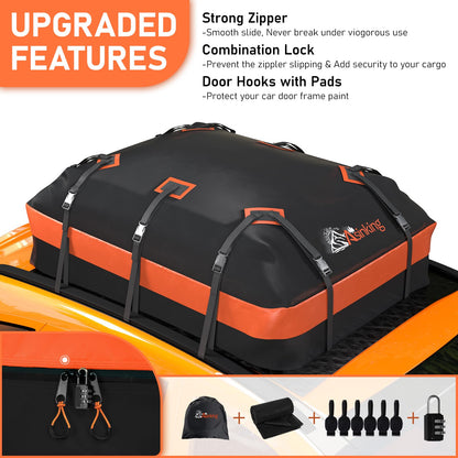 Asinking Car Roof Bag Rooftop top Cargo Carrier Bag 21 Cubic feet Waterproof for All Cars with/Without Rack, Includes Anti-Slip Mat, 10 Reinforced Straps, 6 Door Hooks, Luggage Lock