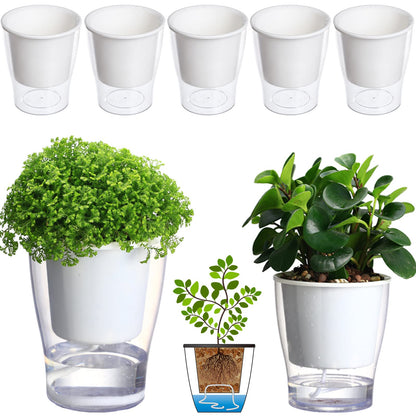 5-Pack 4.3 Inches Clear Self-Watering Planters Small African Violet Pots Plastic Plant Pots Wicking Flower Pots for Indoor Plants, Herbs, African Violet, Ocean Spider Plant, Orchid Pot, Garden Pots