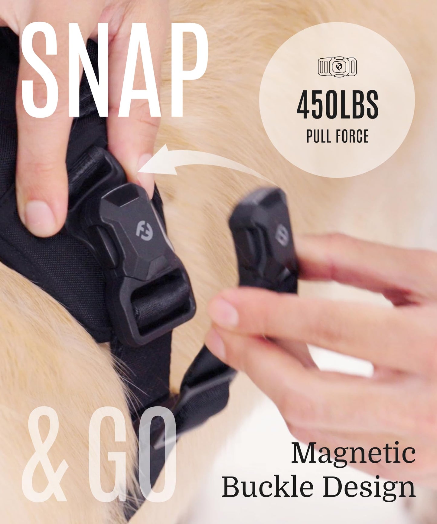 2025 New Edition, Fei & Eve MagEase Dog Harness - Patented Magnetic Buckles | 3-Point No-Pull Control | Heavy-Duty 900D Nylon | Dual Safety Handles | Breathable Mesh | Adjustable Fit | Medium, Pink