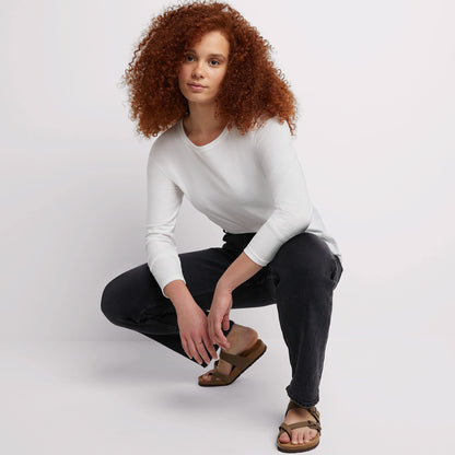 Hanes Long Sleeve Cotton T-Shirt, Lightweight Crewneck Tee for Women, Modern Fit, White