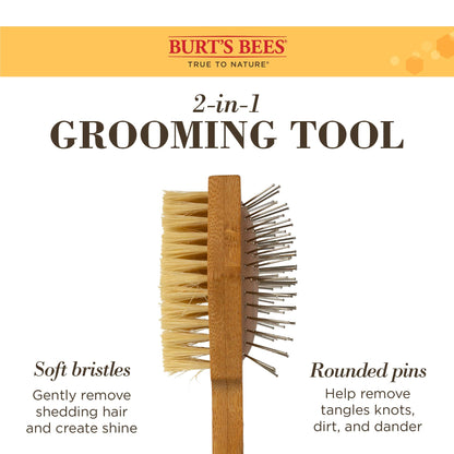 Burt's Bees for Pets Double Sided Pin & Hemp Bristle Dog Brush | Best All-Purpose Dog Brush to Reduce Shedding | for Long & Short Haired Large Dogs, Bamboo (Pack of 1)