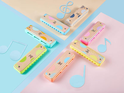 Hape Blues Harmonica | 10 Hole Wooden Musical Instrument Toy for Kids, Blue-Green (E8916)