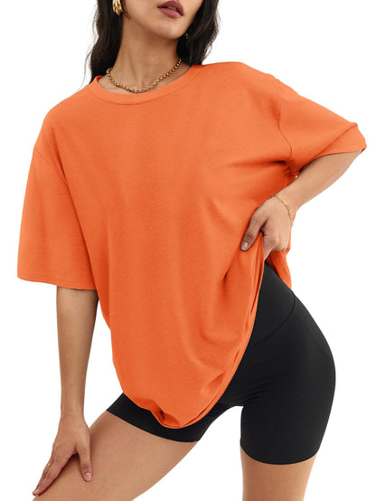 ATHMILE Halloween Pajamas Women Loose Fit Crewneck Short Sleeve Tops Summer Casual Blouse Y2K 2024 Basic Tee Orange