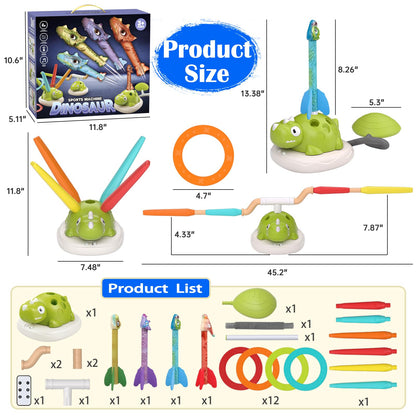 Indoor Outdoor Games for Kids, 3 in 1 Musical Jump, Ring Toss Game & Stomping Rocket Launcher for Kids, Dinosaur Sports & Outside Play Activities Toys with Remote Control for Toddlers 3-5 4-8