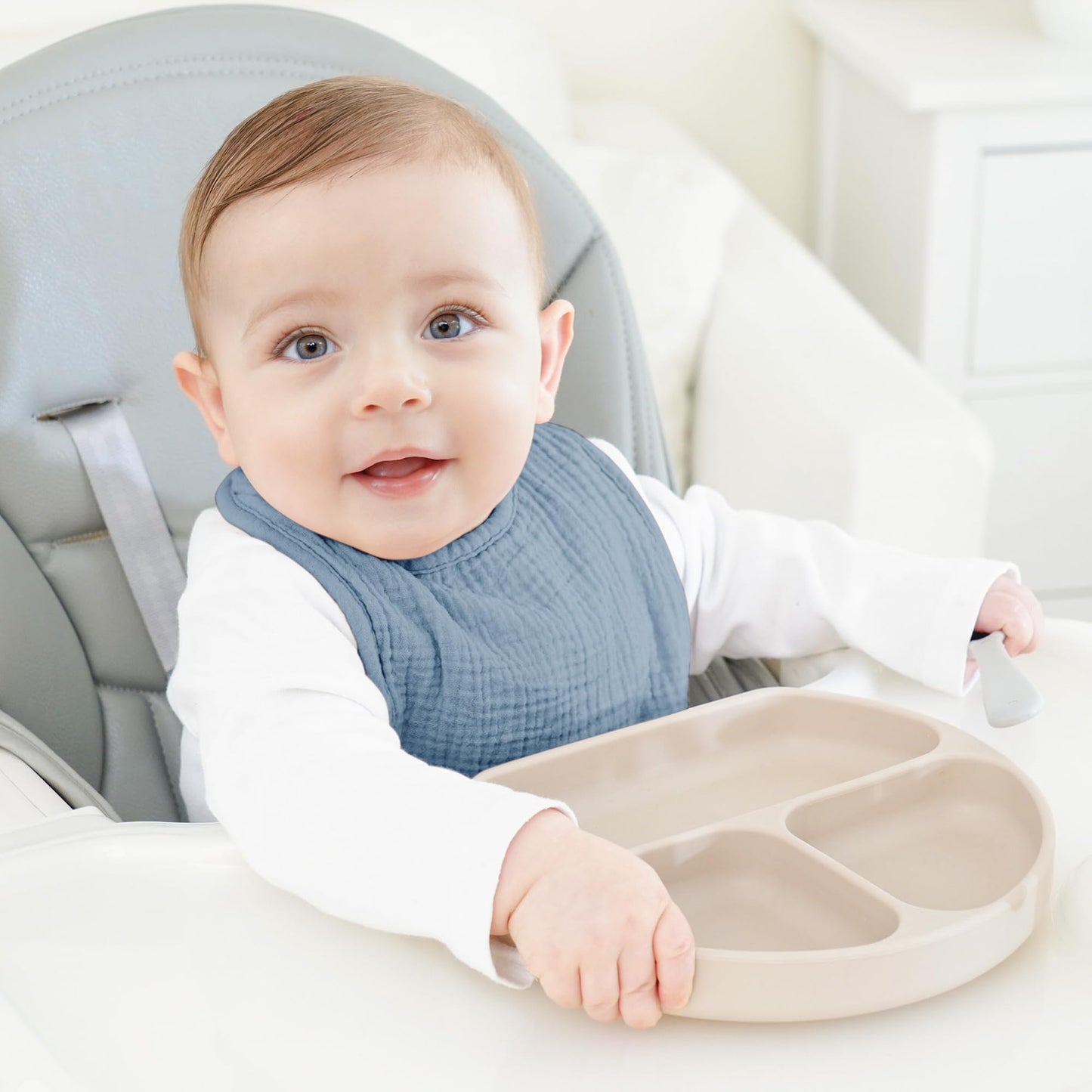 Bearmoss Muslin Baby Drooling Bibs 8 Pack, 100% Cotton Square Adjustable Bandana Bibs Gift for Baby Girls Boys Teething Drool (Mint Iceberg)