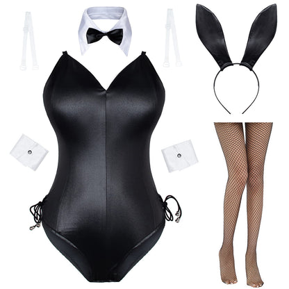 Womens Bunny Costume Girl Suit Senpai Cosplay Anime Role Costume One Piece Bodysuit Removable Padded with Stockings Set(XL)