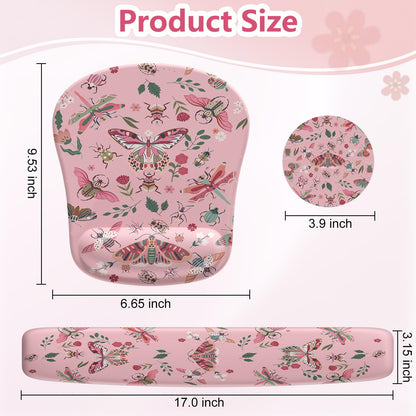 HAOCOO Gel Mouse Pad with Wrist Rest, Ergonomic Keyboard Wrist Rest Memory Foam for Computer Keyboard, 3 in 1 Mouse pad Set with Non-Slip PU Base, Easy Typing & Pain Relief (Pink)