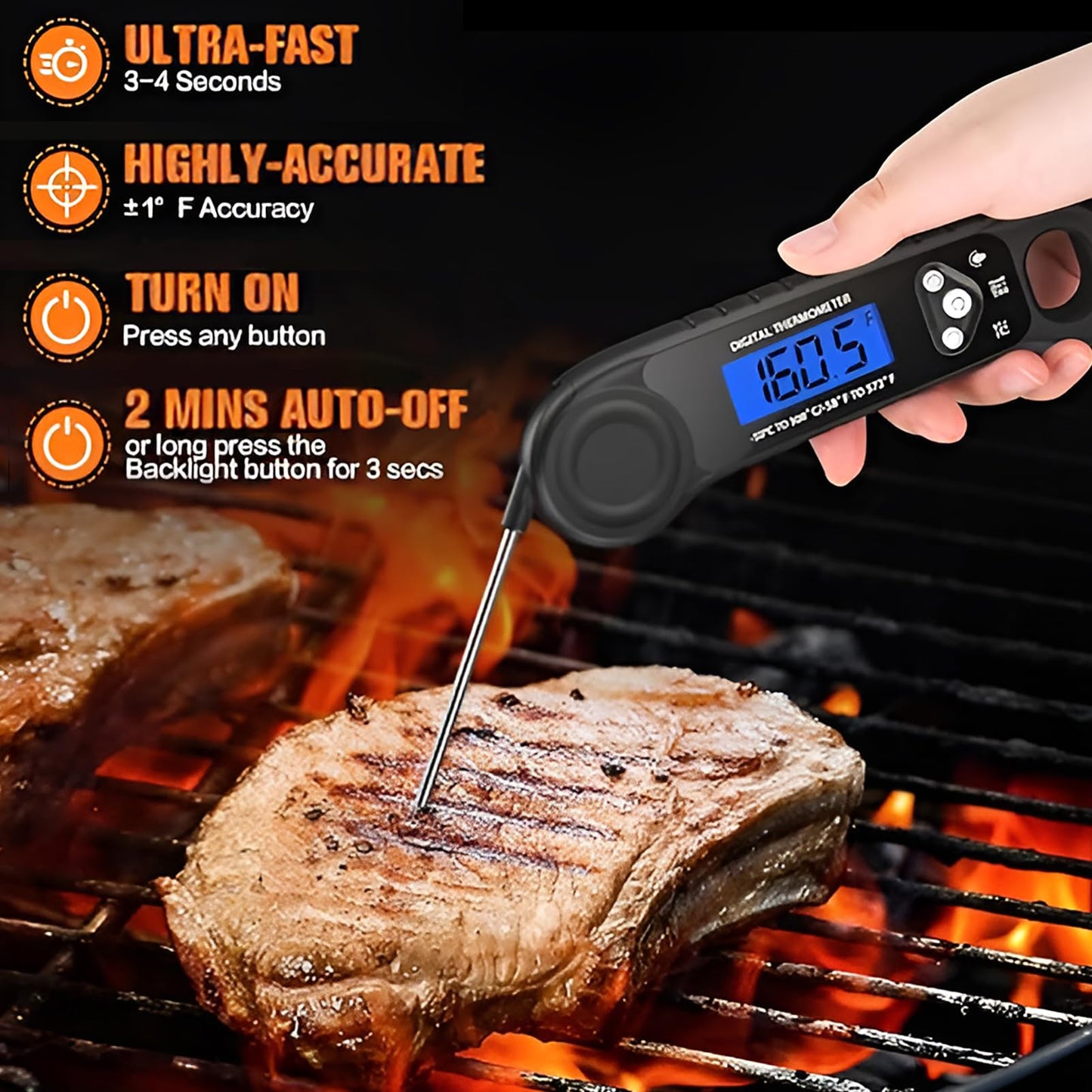 AMMZO Meat Thermometer Digital, Instant Read Food Thermometer - Waterproof for Cooking Deep Fry Oven Smoker Roast, Camping & Kitchen Essentials BBQ Accessories Grill Gifts for Men Him Dad Birthday