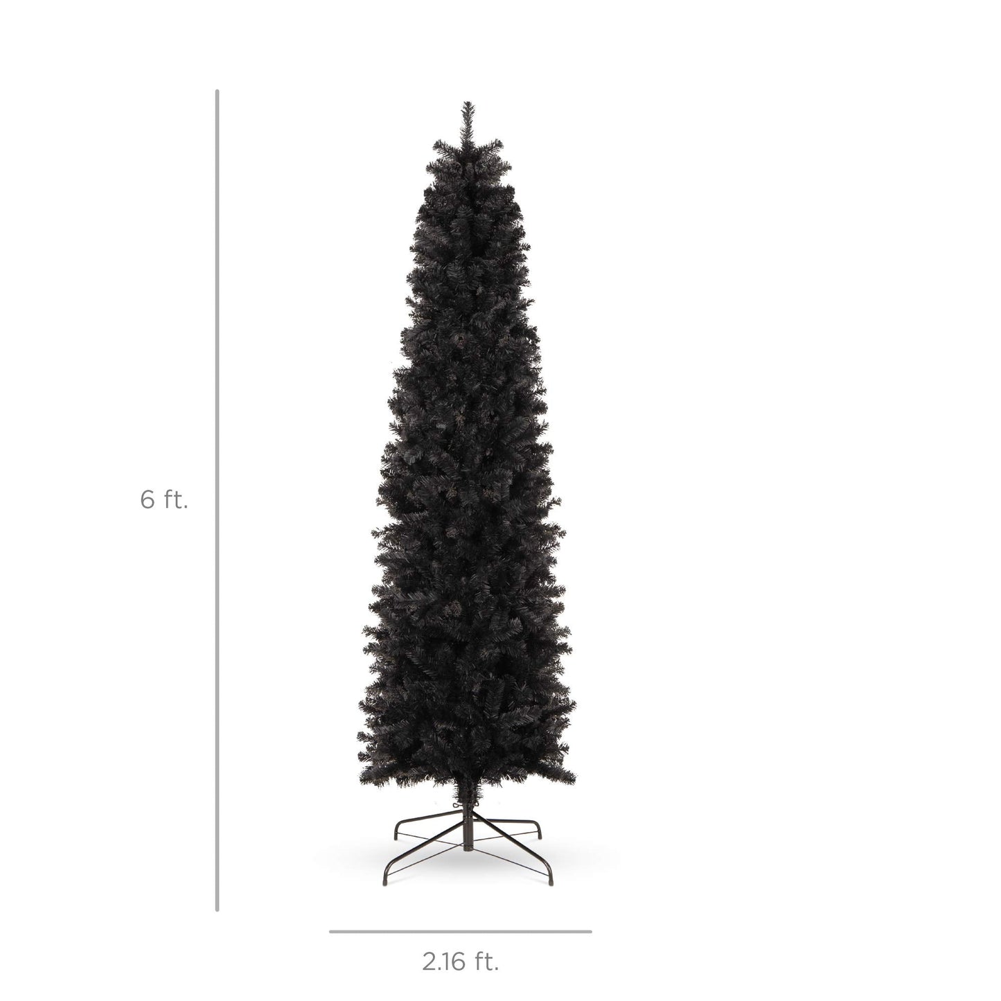 Best Choice Products 6ft Black Artificial Holiday Christmas Pencil Tree for Home, Office, Party Decoration w/ 608 Tips, Metal Hinges & Base