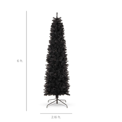 Best Choice Products 6ft Black Artificial Holiday Christmas Pencil Tree for Home, Office, Party Decoration w/ 608 Tips, Metal Hinges & Base