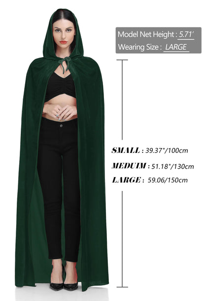 Ammiko Velvet Cape Unisex Cloak with Hood Halloween Costume Hooded cloak Adult Vampire Witch Cape Women Men Green 100cm