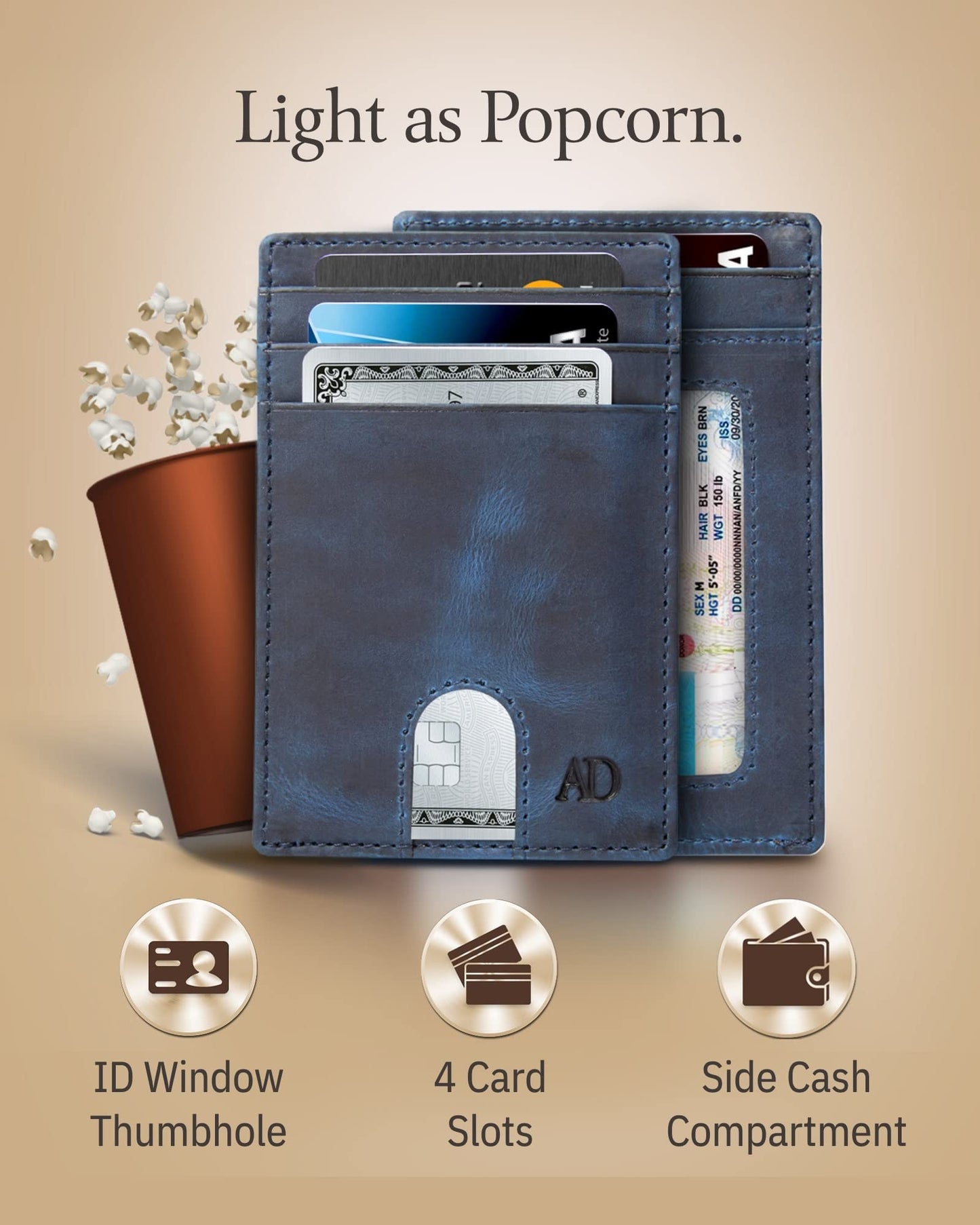 Access Denied REAL LEATHER Slim Minimalist Mens Wallet - Thin Front Pocket RFID Credit Card Holder Wallets For Men Holiday Gifts For Him