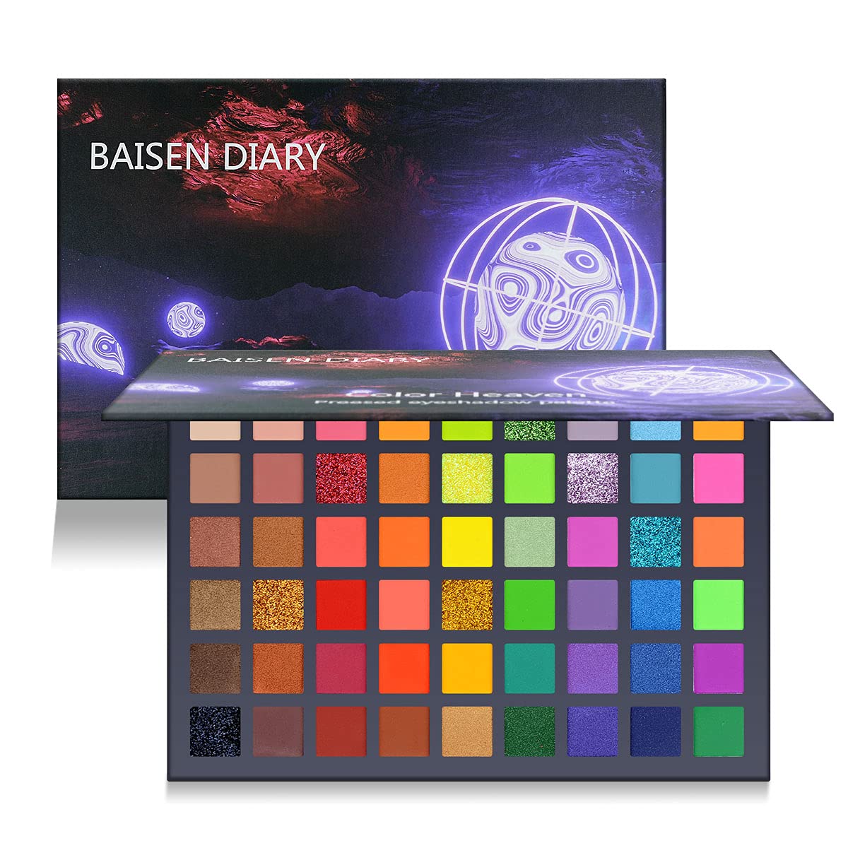 BAISEN DIARY 54 Colorful Eyeshadow Palette, Neon Green Shimmer Matte Glitter Eye Shadow Natural Naked Colors Makeup Eyeshadow Waterproof Long Lasting Highly Pigmented Gift Set Make Up Palletes