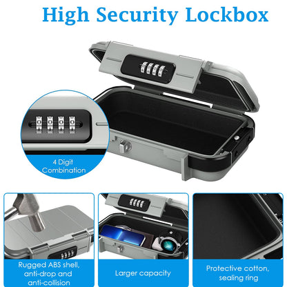 AMIR Portable Safe Box, Combination Security Case LockBox with Code, Waterproof Anti-Theft Mini Travel Safe Box with Removable Chain, Security Box for Home,Office, Grey