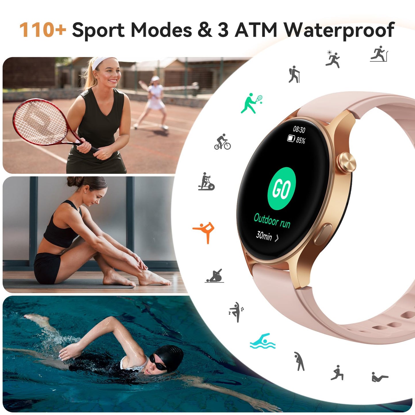 aeac Smart Watch for Women, 1.32'' AMOLED Ultra-Clear Screen Activity Trackers with Heart Rate/Sleep/SpO2 Monitor, Smartwatch for iPhone/Samsung/Android, 110+ Sport Modes Waterproof Fitness Watch