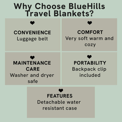 BlueHills Ultra Compact Travel Blanket Pillow in Portable Bag Case with Hand Luggage Belt & Backpack Clip Premium Cozy Soft Compact Pack Large Blanket for Airplane Flight Layover - Navy Blue C001