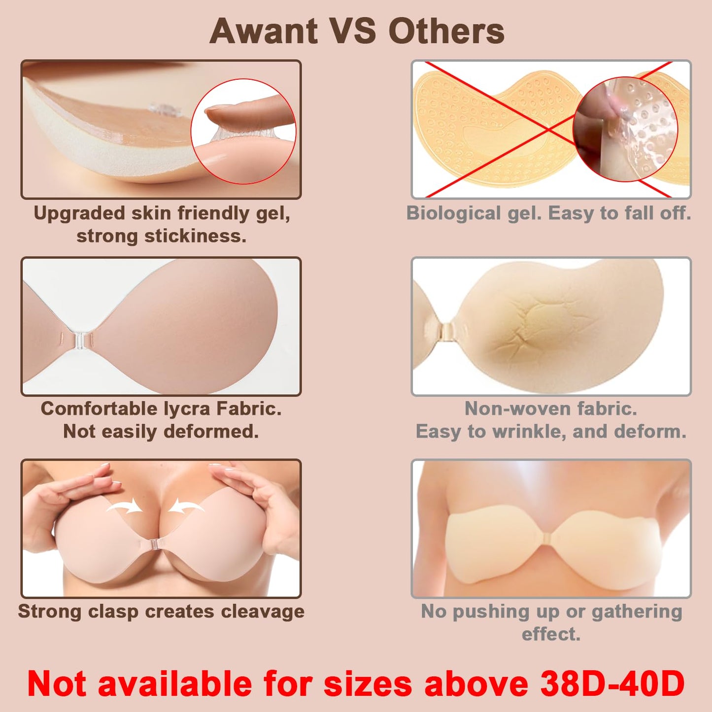 Awant Strapless Sticky Bra (US, Cup Band, B, Beige)