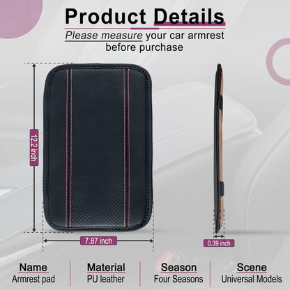 Amiss Car Center Console Pad, Universal Waterproof Car Armrest Seat Box Cover, PU Leather Auto Armrest Cover Protector，Vehicle Interior Accessories fits SUV/Truck/Car (Black-Pink)