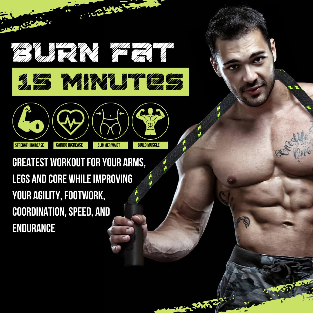 ALPHANIZE Heavy Jump Rope For Fitness 3LB - New 360 Rotating Handles Weighted Jump Rope - Full Body Workout For Men & Women