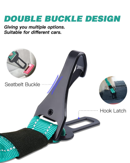 AUBELL Dog Seat Belt for Car,2 Pack Set 3-in-1 Adjustable Reflective Bungee Heavy Duty Dog Car Harness Tether with Clip Hook Latch & Buckle,Swivel Zinc Alloy Carabiner,Black+Teal