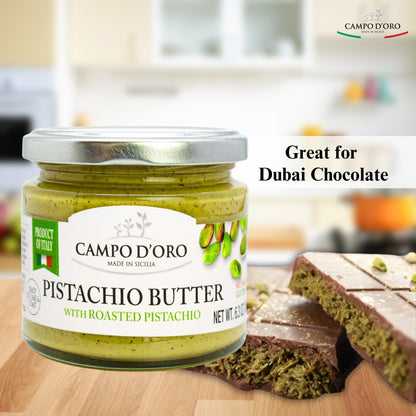 CAMPO D'ORO - Pistachio Butter Sweet Spreadable Cream, 6.3 oz (180g), Rich & Nutty for Knafeh Pistachio Dubai Chocolate Bars