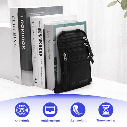 BAGSVIEWER Neck Wallet, RFID Blocking Passport Holder for Travel, Waterproof and Slim Pouch with Adjustable Neck Strap for Men, Women to Secure Cash and Credit Cards, 8" × 8.5"