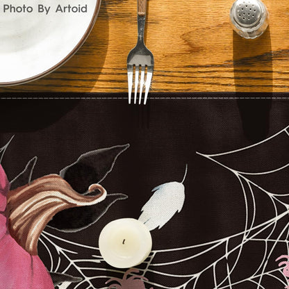 Artoid Mode Pink Pumpkins Spider Web Halloween Table Runner, Seasonal Fall Black Kitchen Dining Table Decoration for Home Party Decor 13x72 Inch