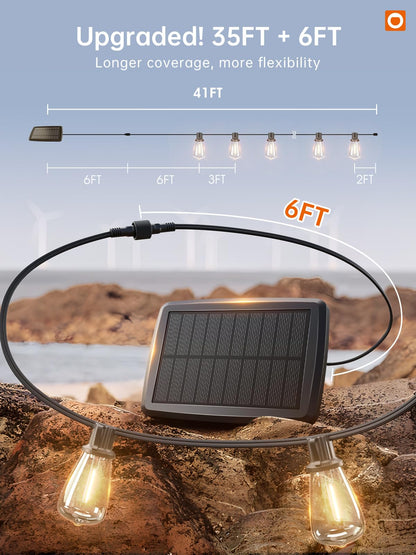 addlon 35FT Solar String Lights Outdoor, Waterproof Solar Powered with Remote & USB Port, 10+1 LED Shatterproof Bulbs, Dimmable Solar Light Outdoor for Camping Backyard Bistro Porch