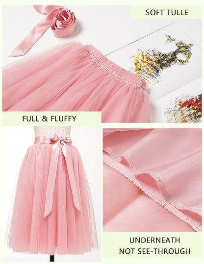 Adult Tulle Skirt Mesh Layered Short Dress for Wedding Party Evening Bridesmaid Sister Costume Blush L