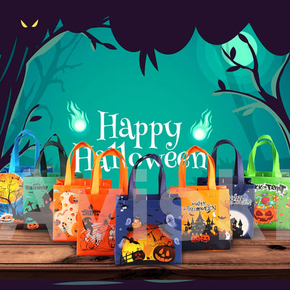 Aviski 8PCS Halloween Trick or Treat Bags, Small Halloween Tote Bags with Handles, Gift Bags, Multifunctional Non-Woven Halloween Bags for Gifts Wrapping, Trick or Treat, Halloween Party Supplies